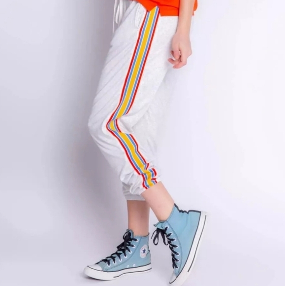 PJ Salvage | Cloud Gray Sun Out Side Stripe Jogger Sweatpants Size Small - Picture 6 of 9